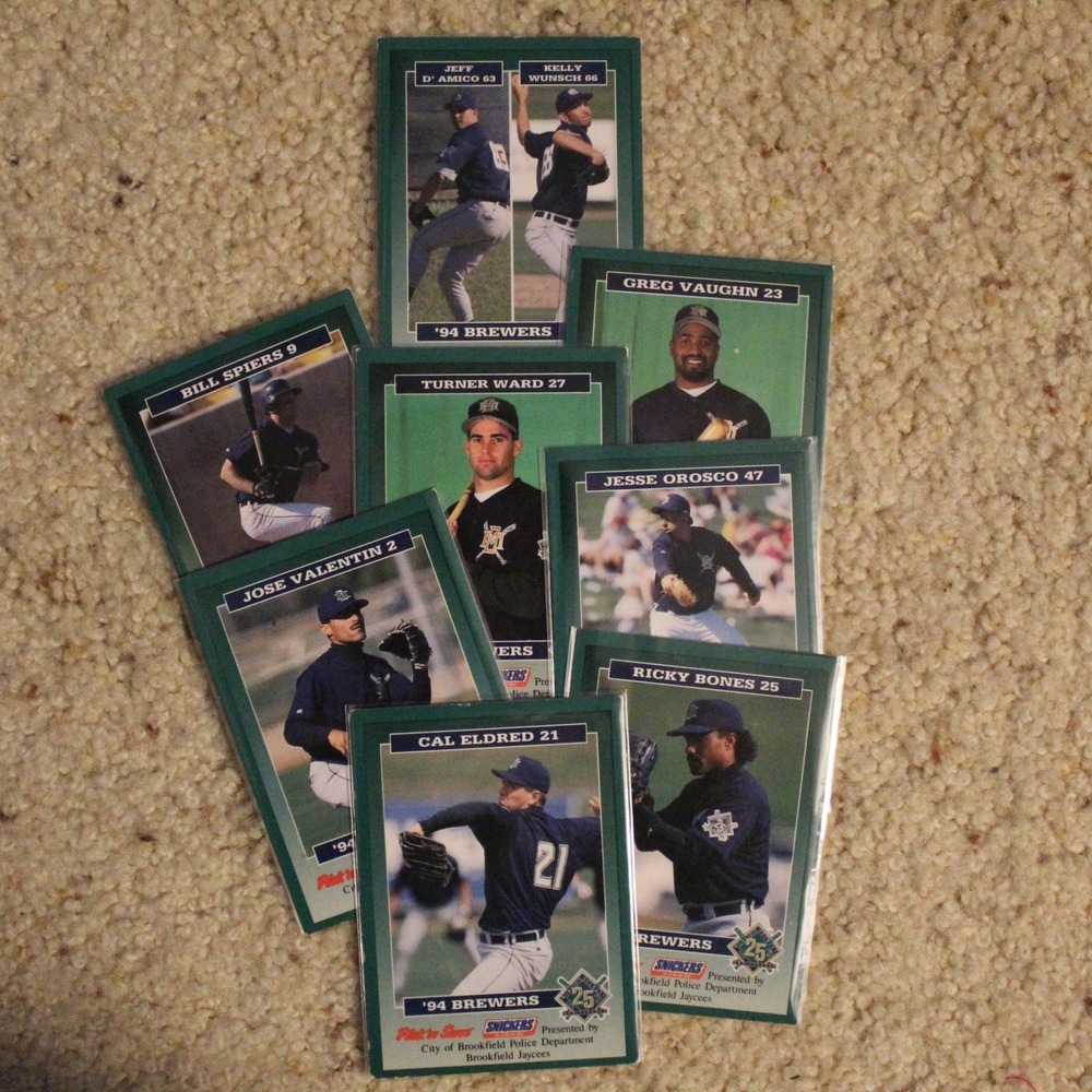 1994 Milwaukee Brewers Baseball Cards Set Pick n Save Snickers Promo 8ct Vintage